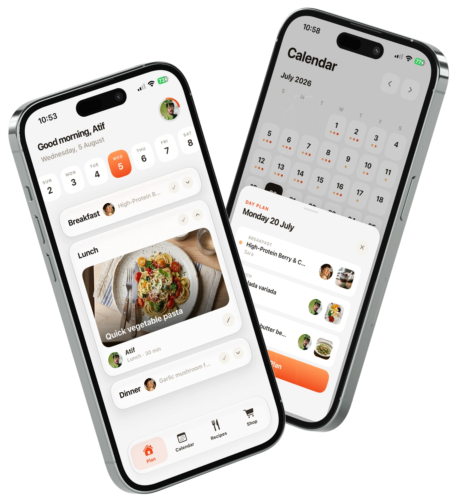 Your whole week, at a glance — Spoonly app screens